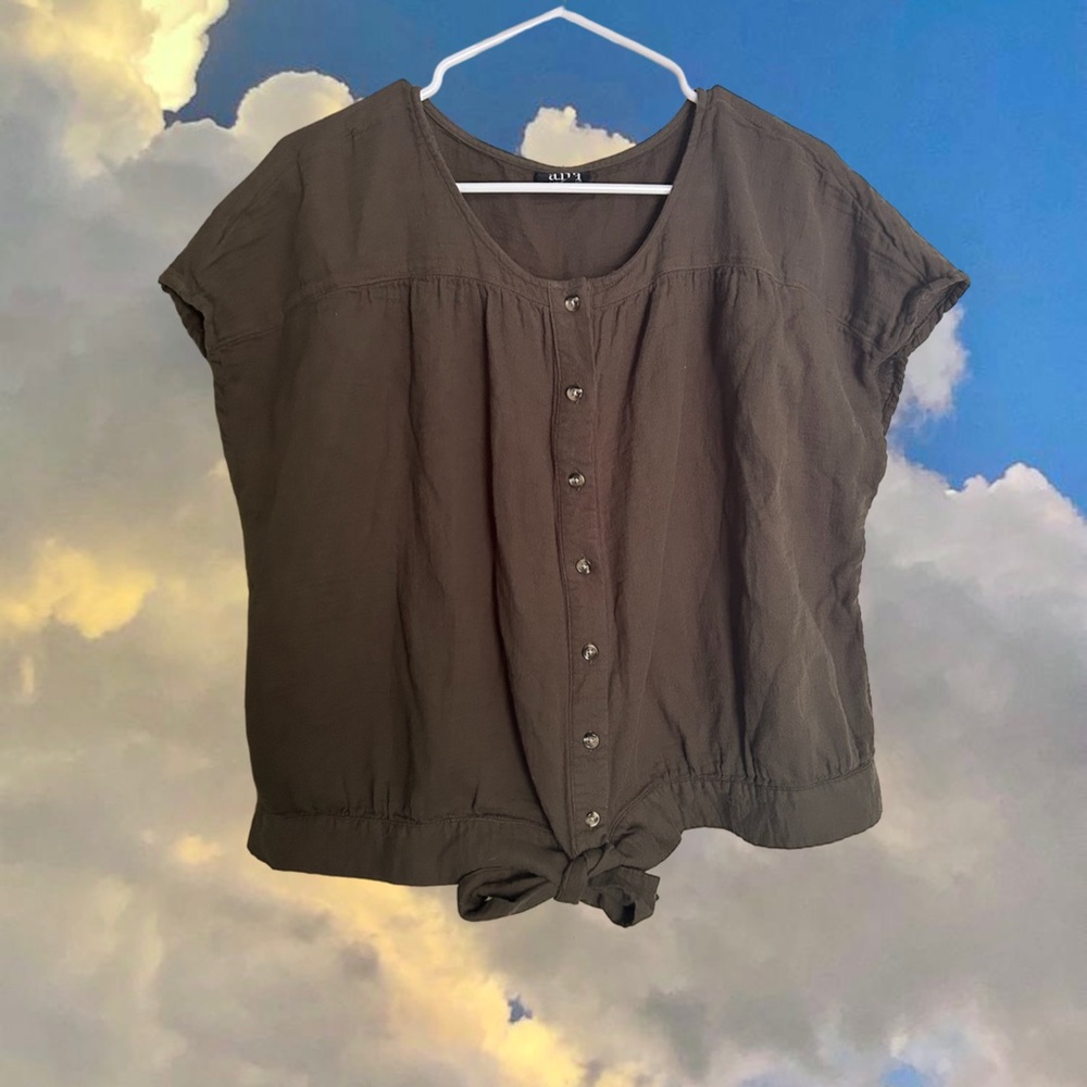 a.n.a Army Green Tie Button Shirt: Size XXL